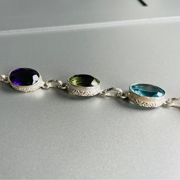 Multi Colored Cubic Zirconia Ornate Oval Link Sterling Silver Toggle Bra… - Picture 5 of 10